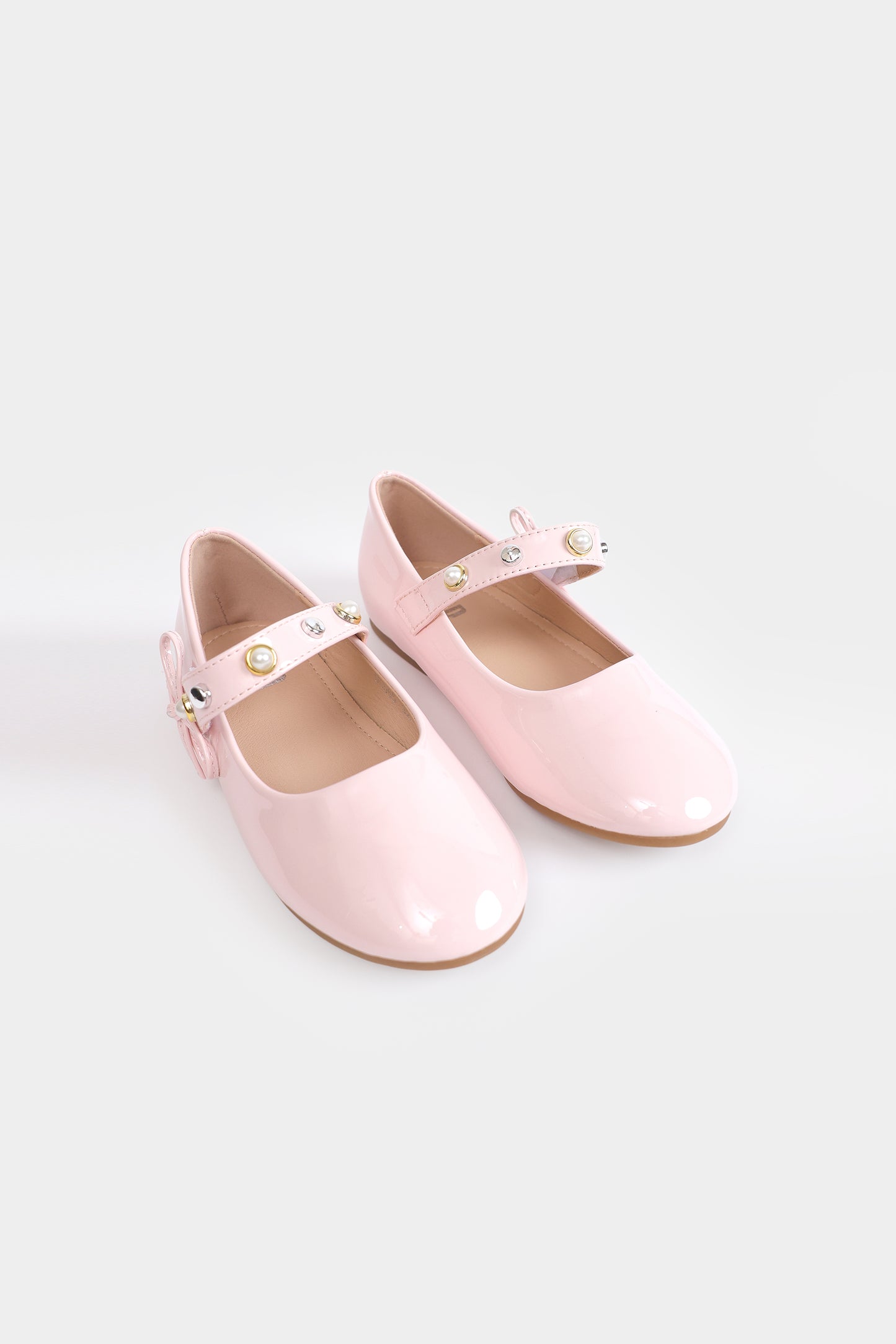 Glossy Ballet Flats With Embellished Strap - Cougar Clothing