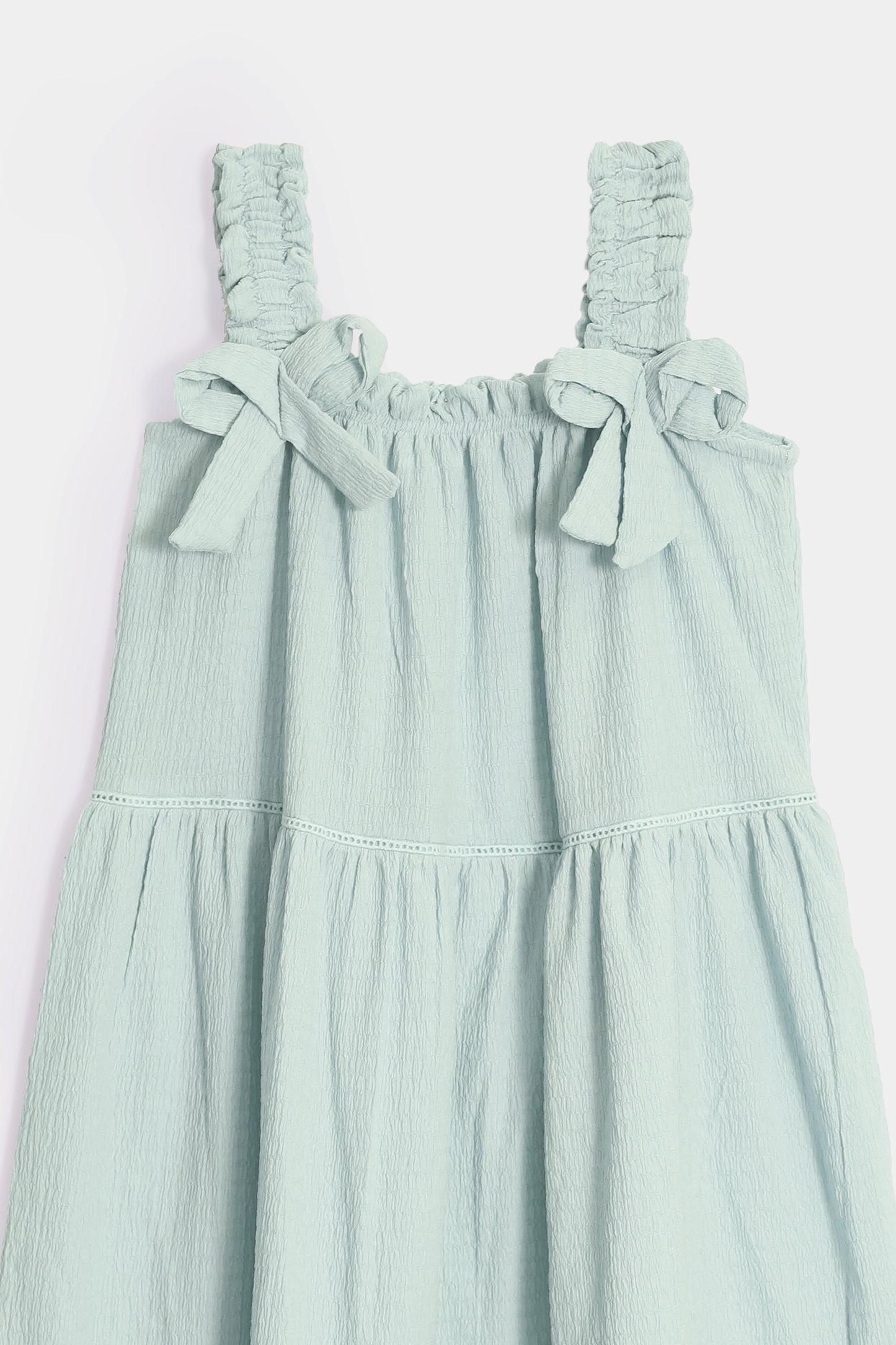 Textured Dress With Bowknots - Cougar Clothing