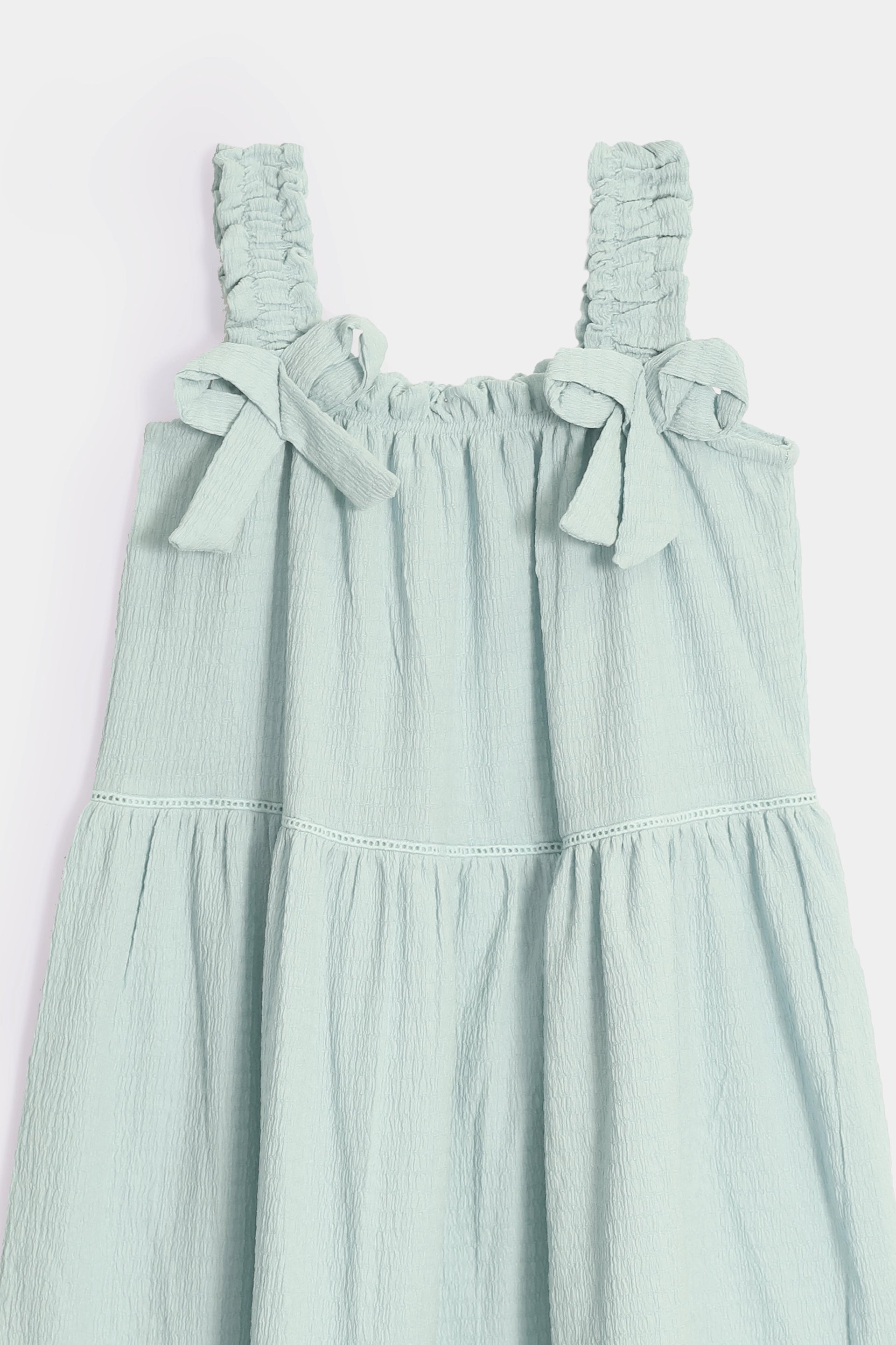 Textured Dress With Bowknots - Cougar Clothing