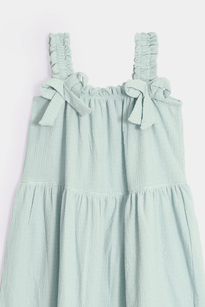 Textured Dress With Bowknots - Cougar Clothing