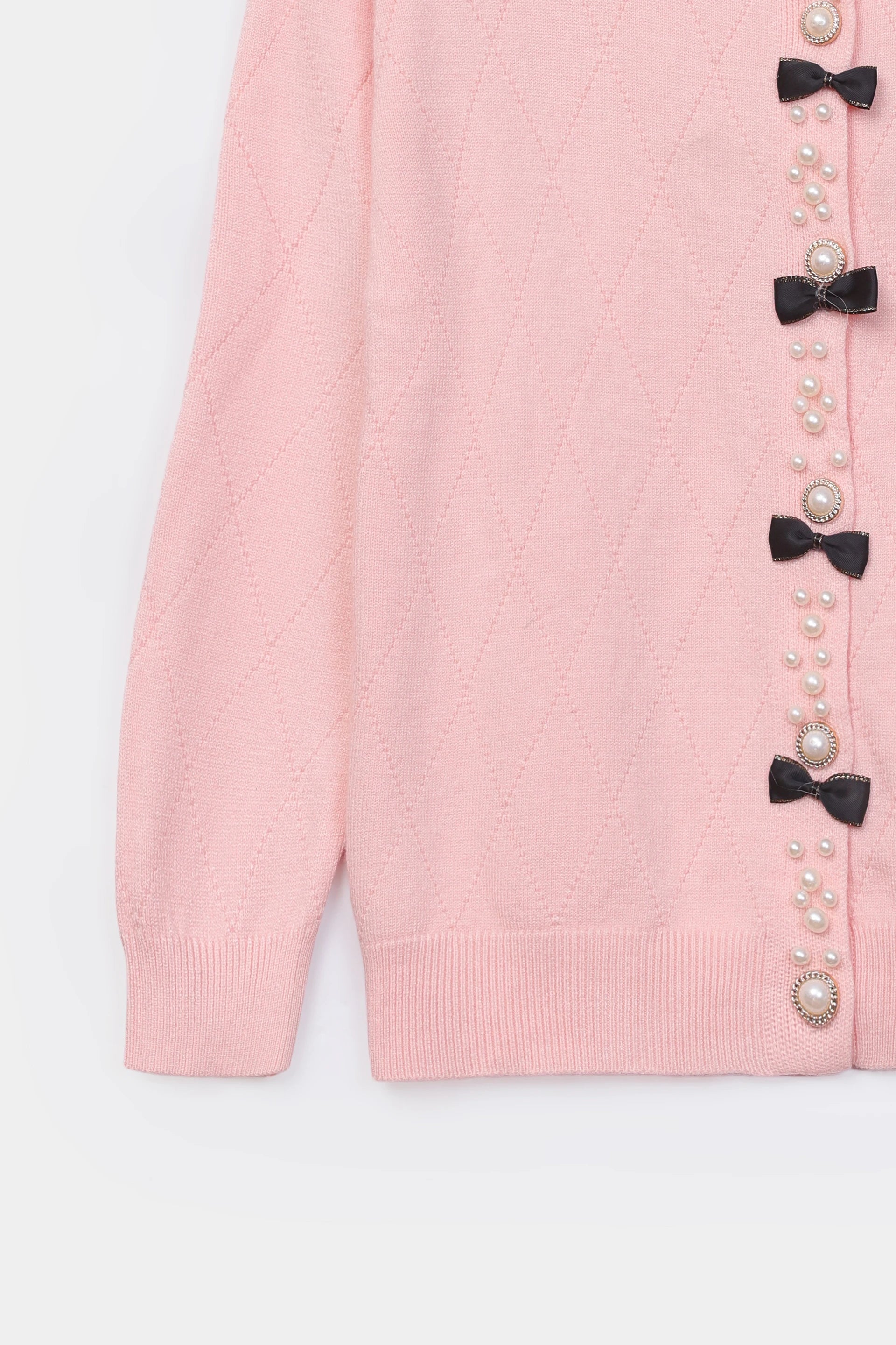 Knit Cardigan With Faux Pearls - Cougar Clothing