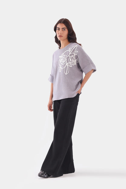 Embroidered Short-Sleeved Sweater - Cougar Clothing