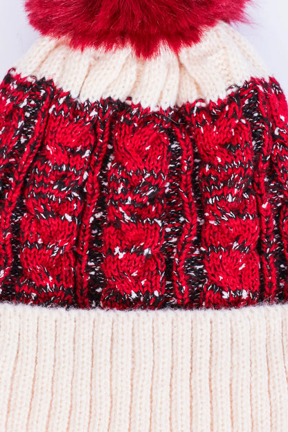 Patterned Knit Pom-Pom Beanie - Cougar Clothing