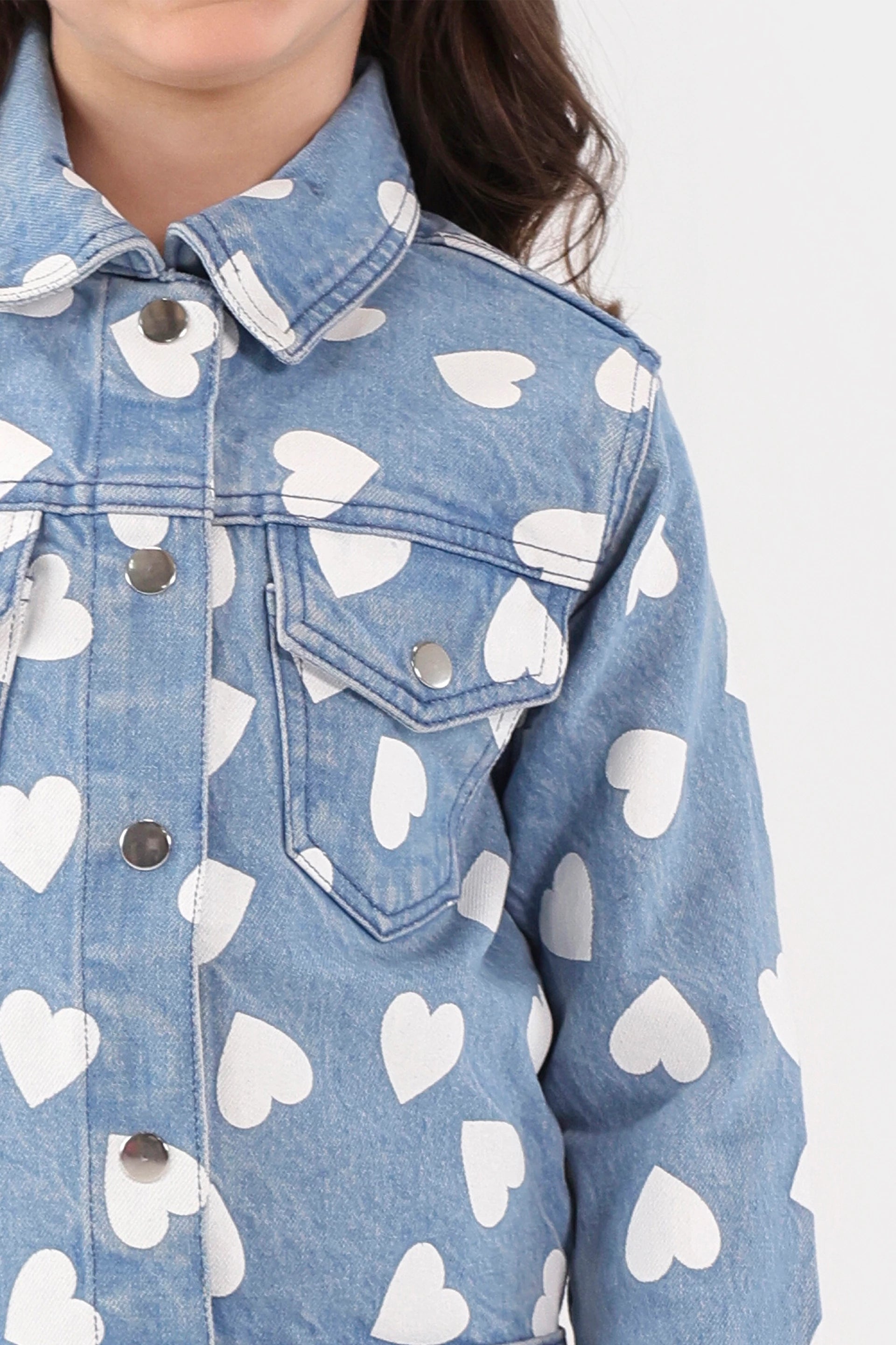 Heart Printed Denim Jacket - Cougar Clothing