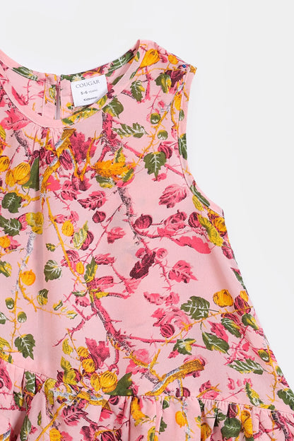 Printed Frilled Dress - Cougar Clothing