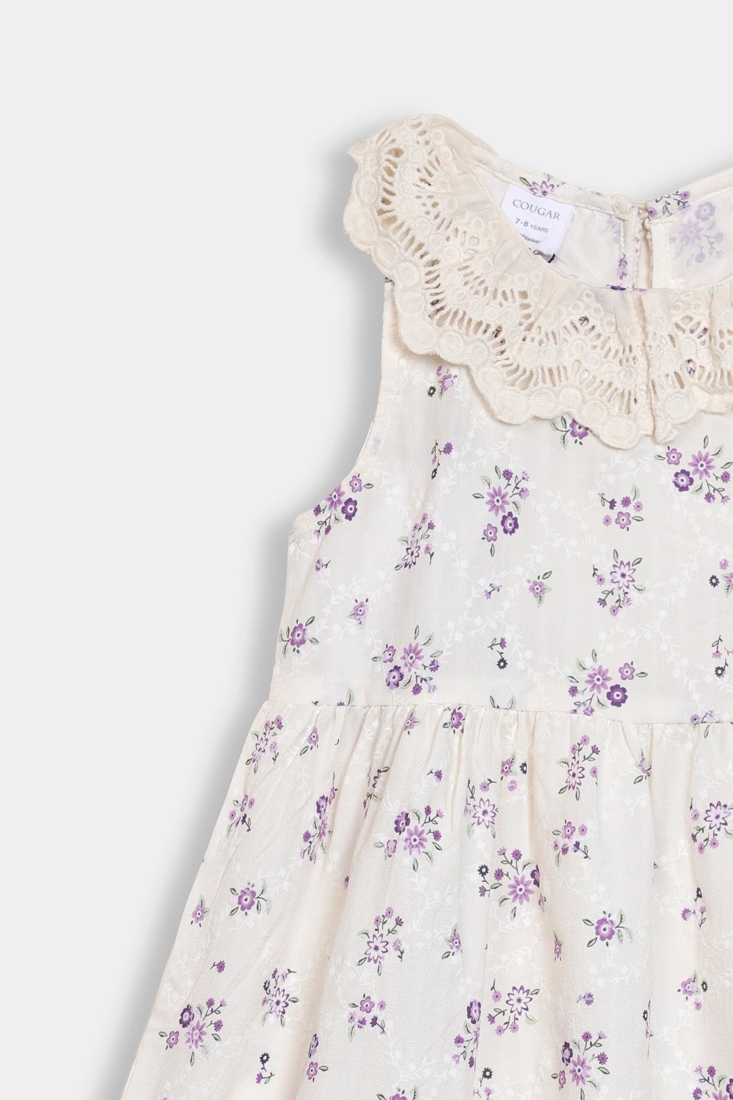 Embroidered Dress With Lace Collar - Cougar Clothing