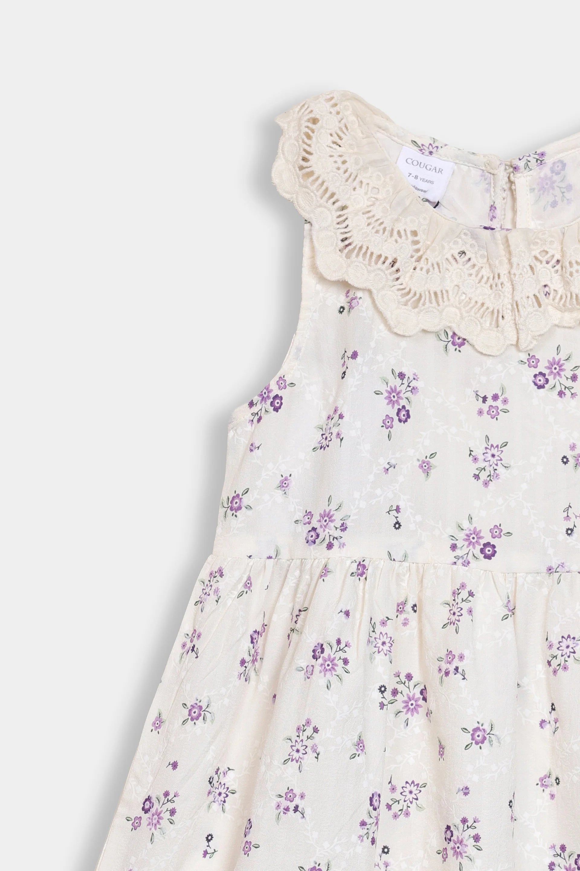 Embroidered Dress With Lace Collar - Cougar Clothing