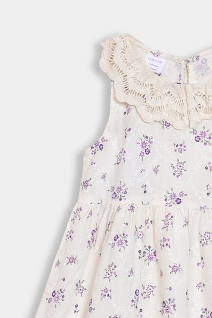 Embroidered Dress With Lace Collar - Cougar Clothing