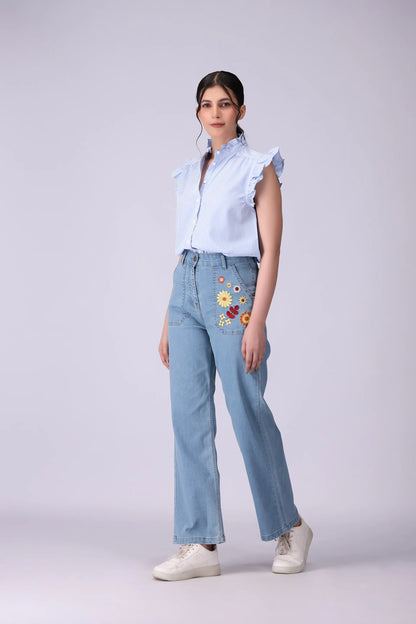 Button-Front Frilled Top - Cougar Clothing