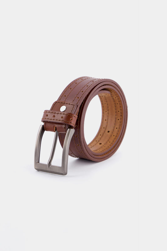 Leather Belt With Top Stitches - Cougar Clothing