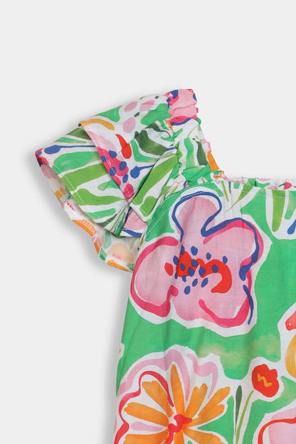 Printed Top With Ruffle Sleeves - Cougar Clothing