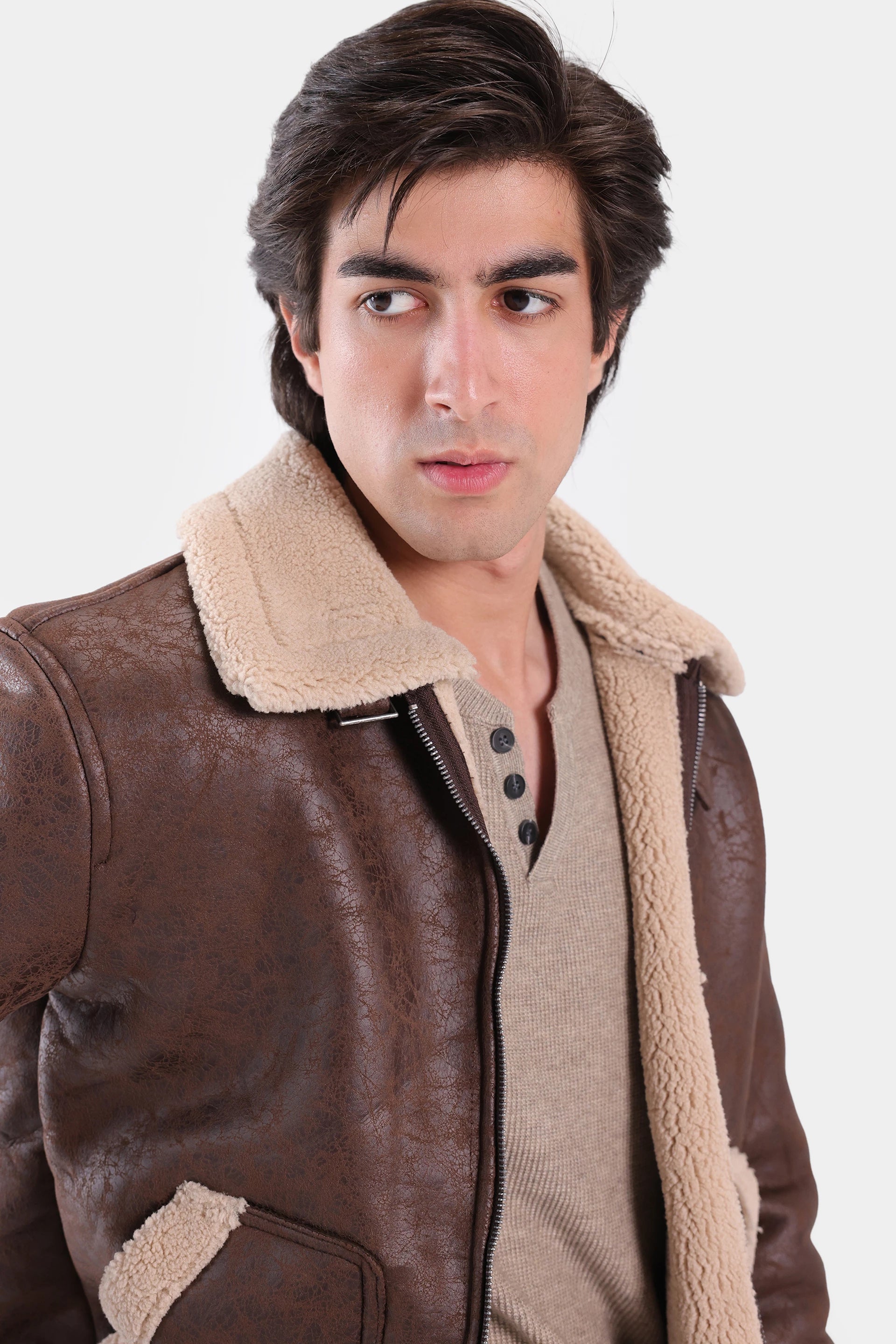 Faux Leather Jacket With Shearling Lining - Cougar Clothing