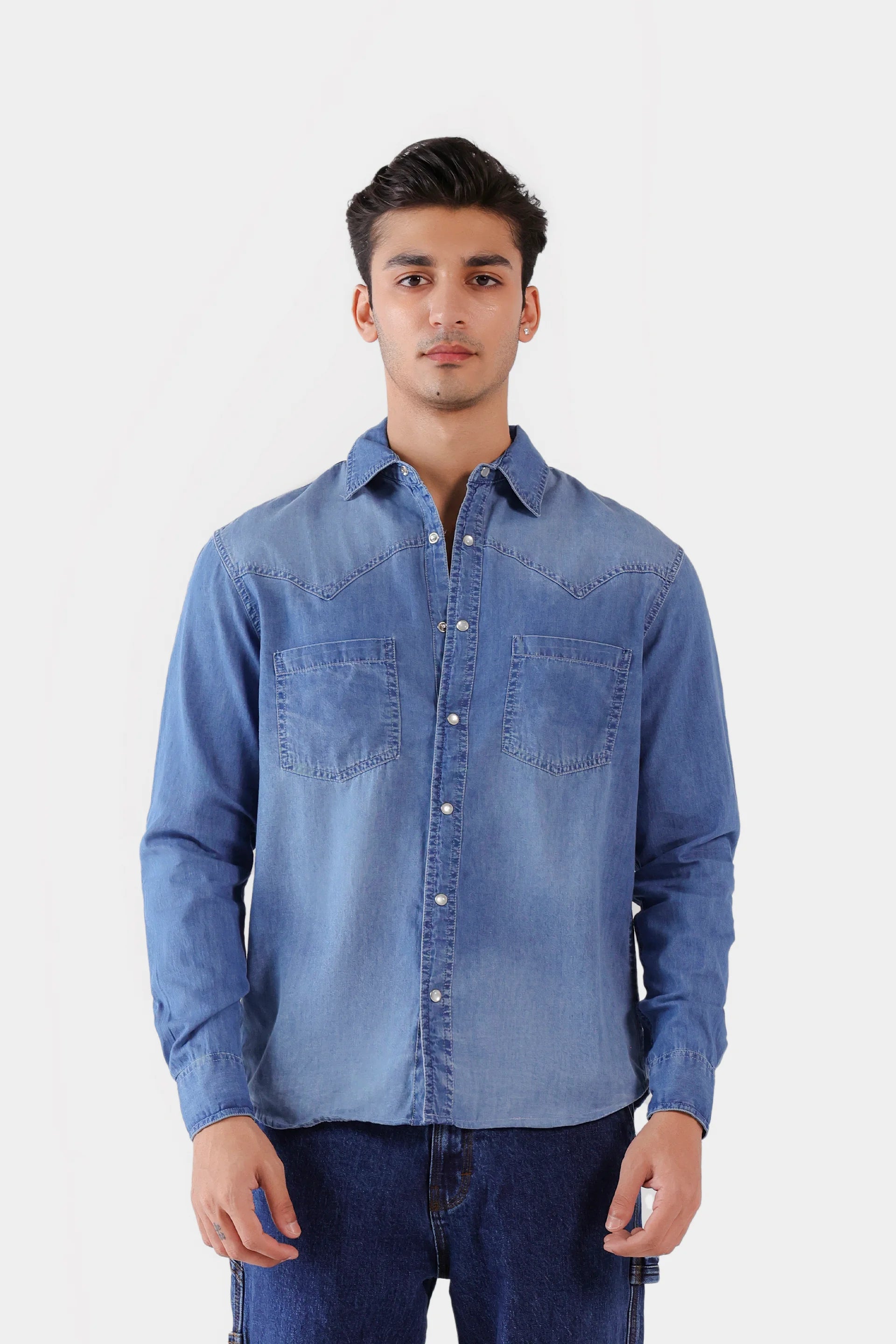 Patch Pockets Denim Shirt - Cougar Clothing