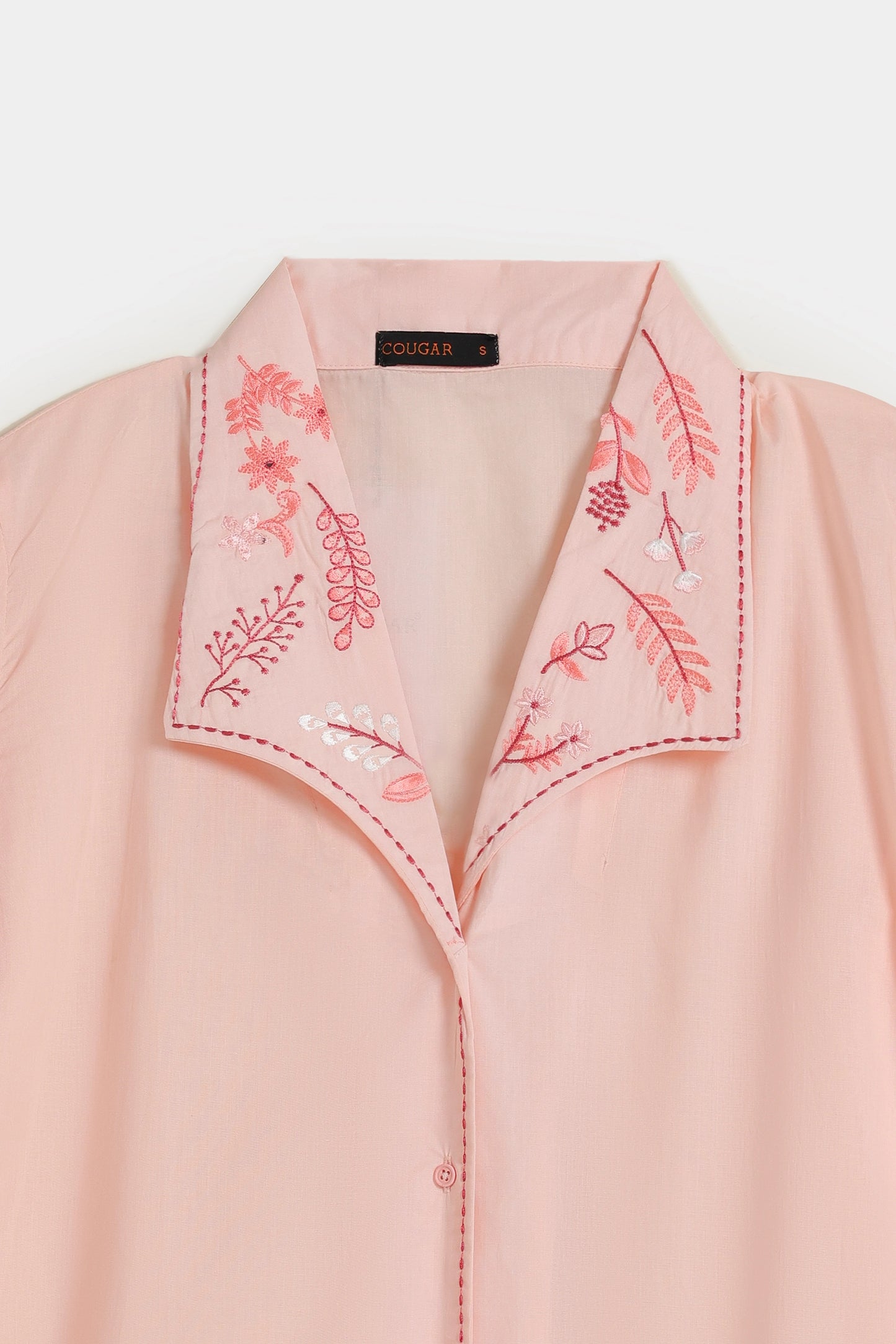 Embroidered Top With Puff Sleeves - Cougar Clothing