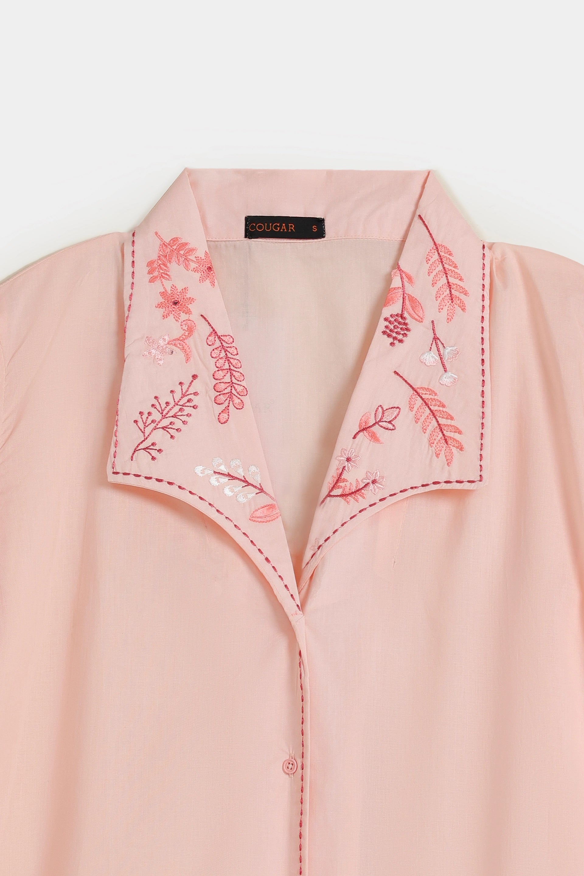 Embroidered Top With Puff Sleeves - Cougar Clothing