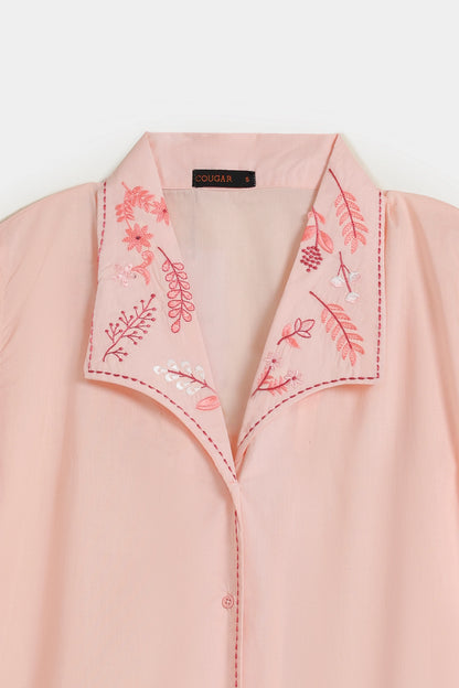 Embroidered Top With Puff Sleeves - Cougar Clothing
