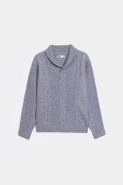 Shawl Collar Cable Knit Sweater - Cougar Clothing