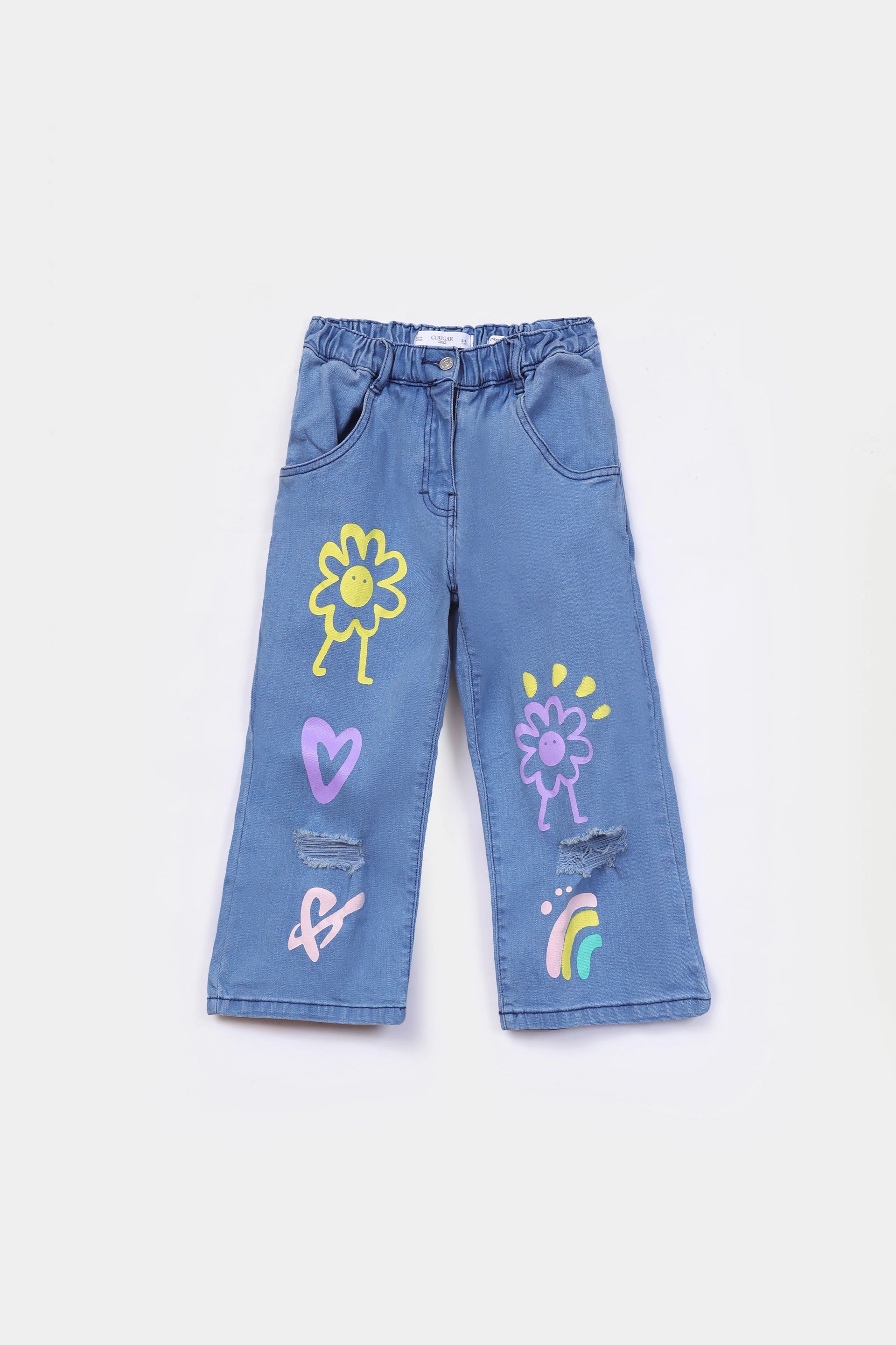 Straight Fit Ripped Graphic Jeans - Cougar Clothing