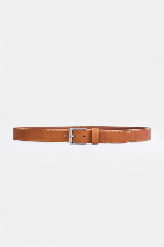 Leather Belt With Side Stitching - Cougar Clothing