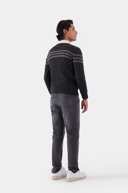 Chest Striped Knit Sweater - Cougar Clothing