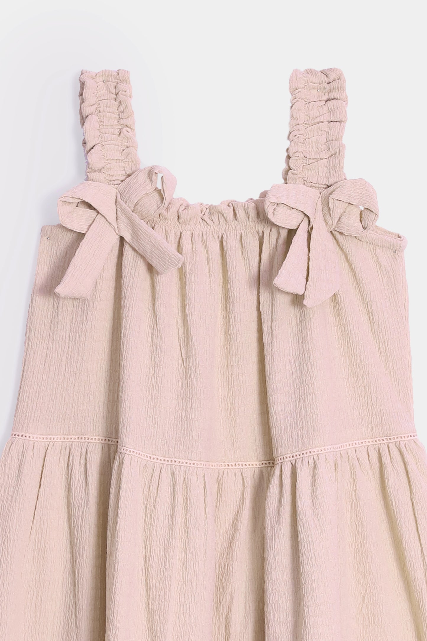 Textured Dress With Bowknots - Cougar Clothing