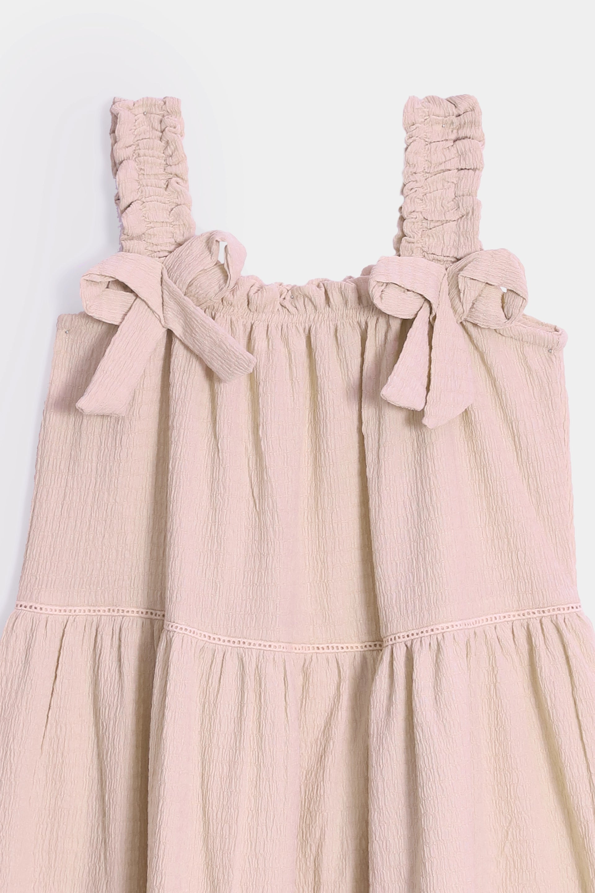 Textured Dress With Bowknots - Cougar Clothing