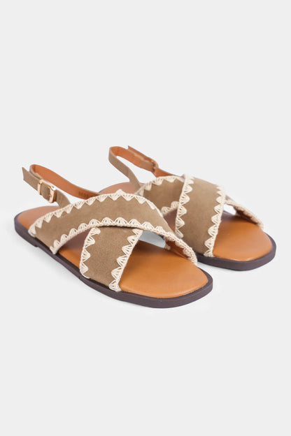 Trimmed Sandals With Crossover Straps - Cougar Clothing