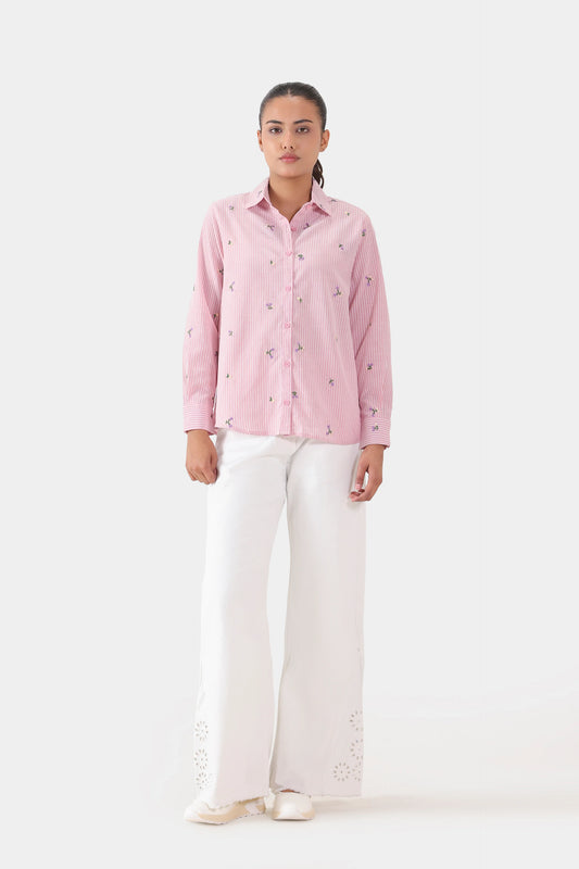 Yarn Dyed Pinstriped Embroidered Shirt - Cougar Clothing