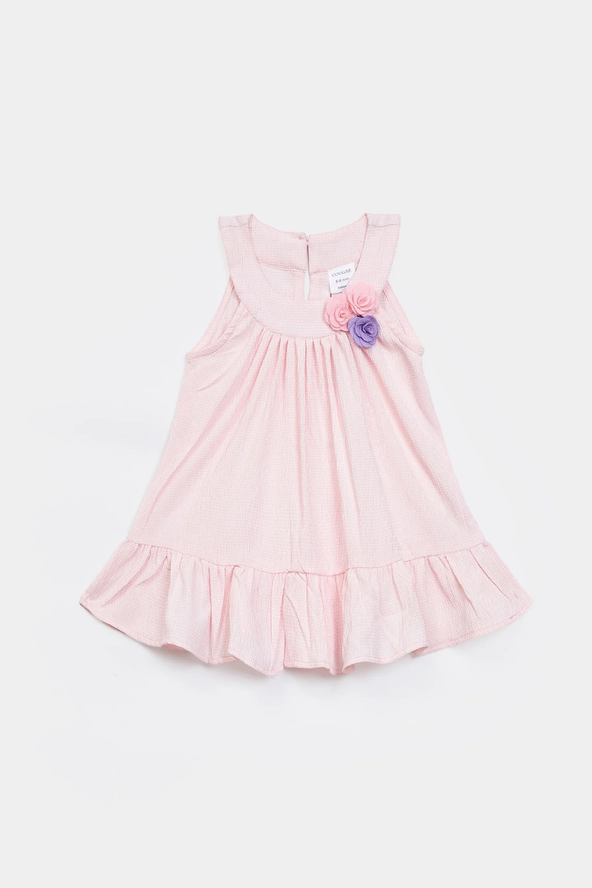 Textured Dress With Flowers - Cougar Clothing