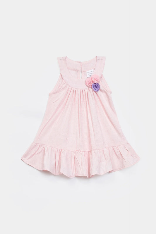 Textured Dress With Flowers - Cougar Clothing