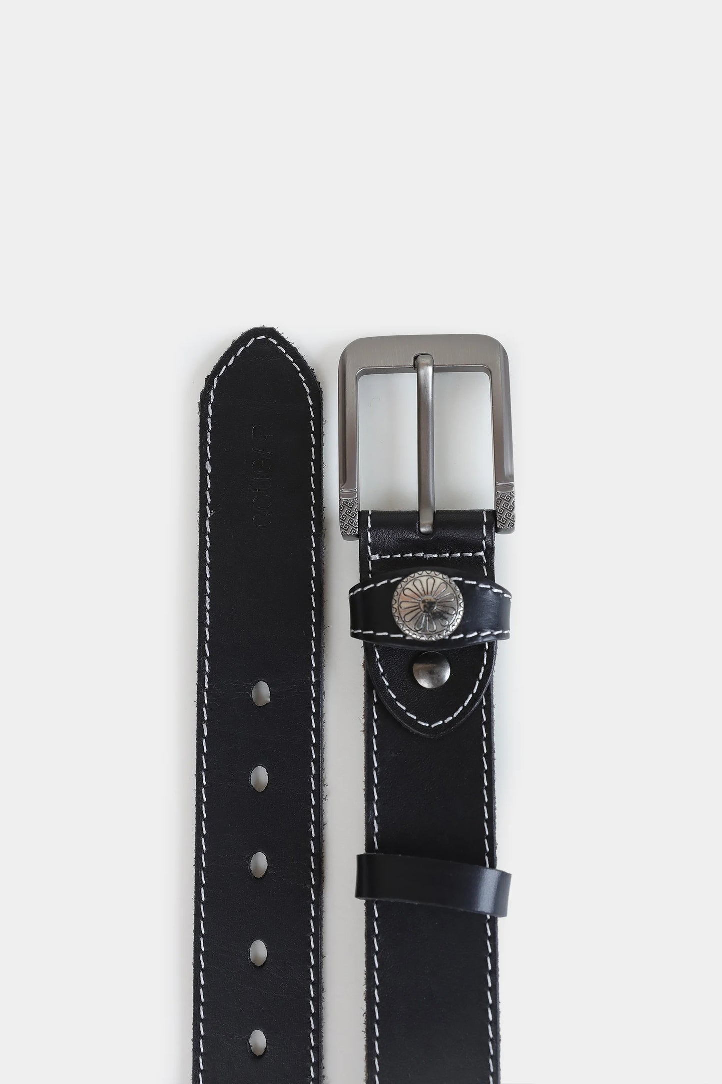 Leather Belt With Top Stitches - Cougar Clothing