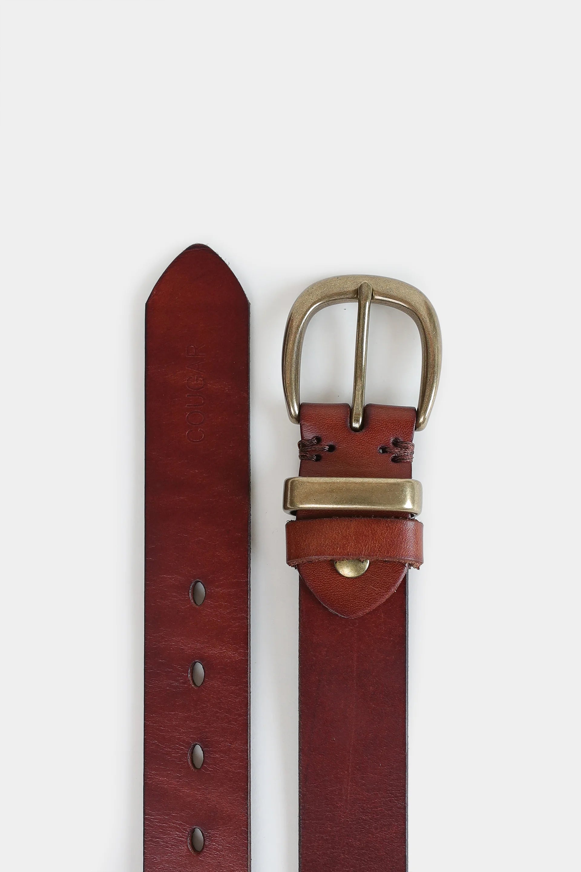 Brass Buckle Leather Belt - Cougar Clothing