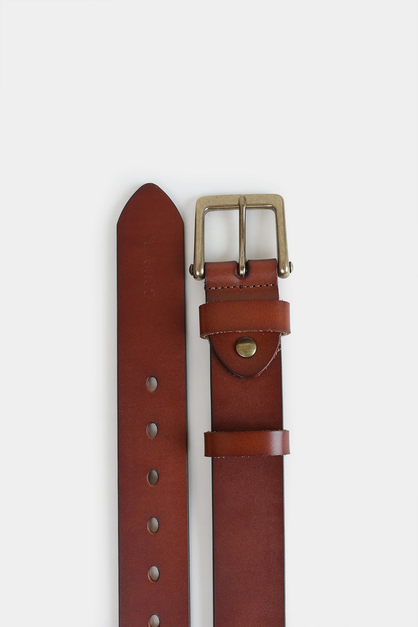 Brass Buckle Leather Belt - Cougar Clothing