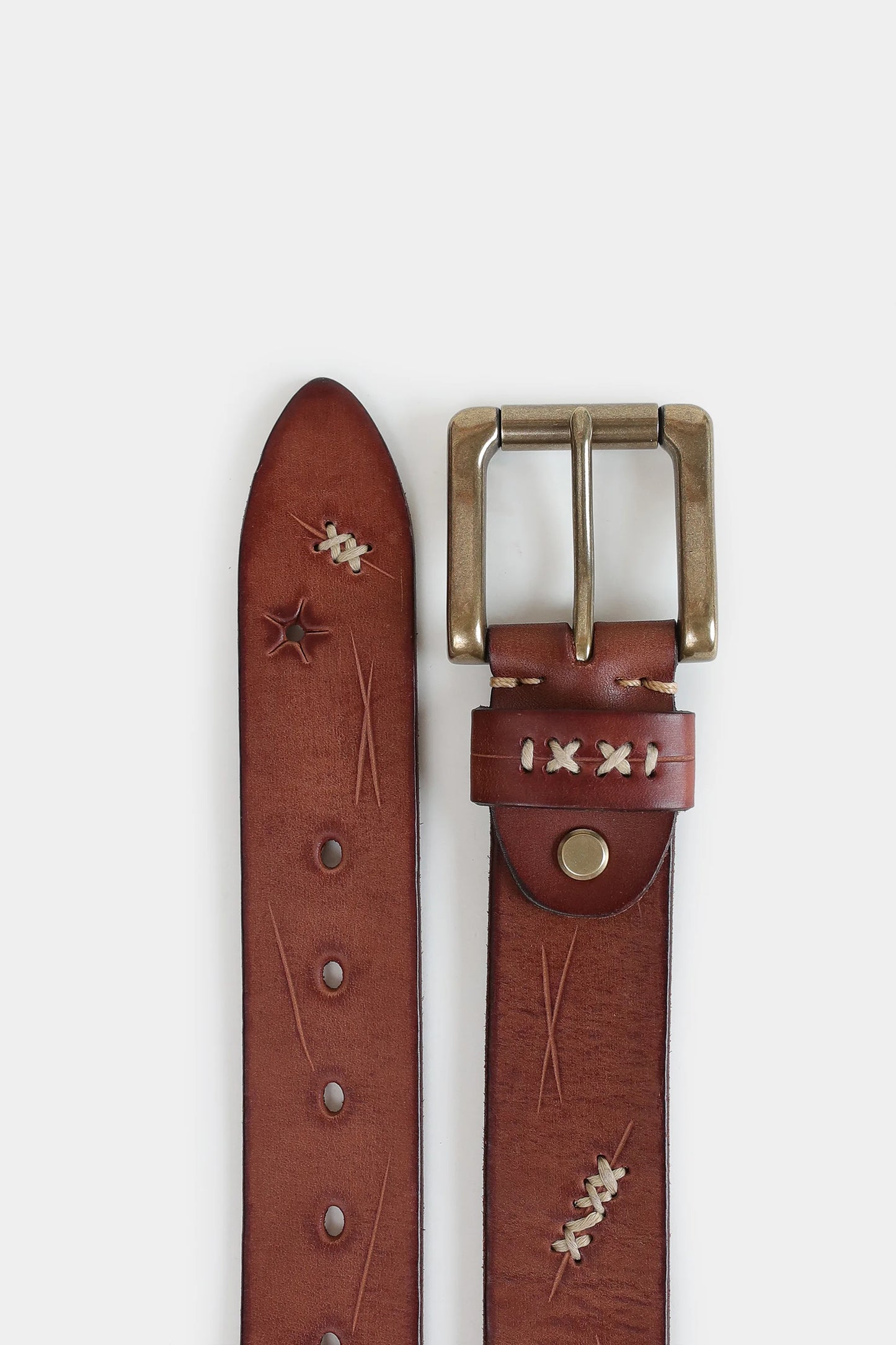 Leather Belt With Cross Stitches - Cougar Clothing