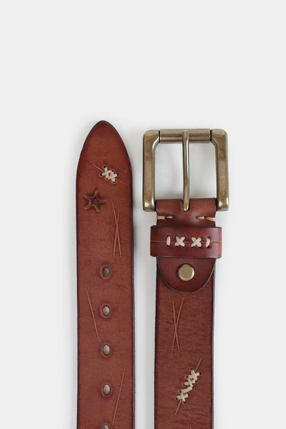 Leather Belt With Cross Stitches - Cougar Clothing