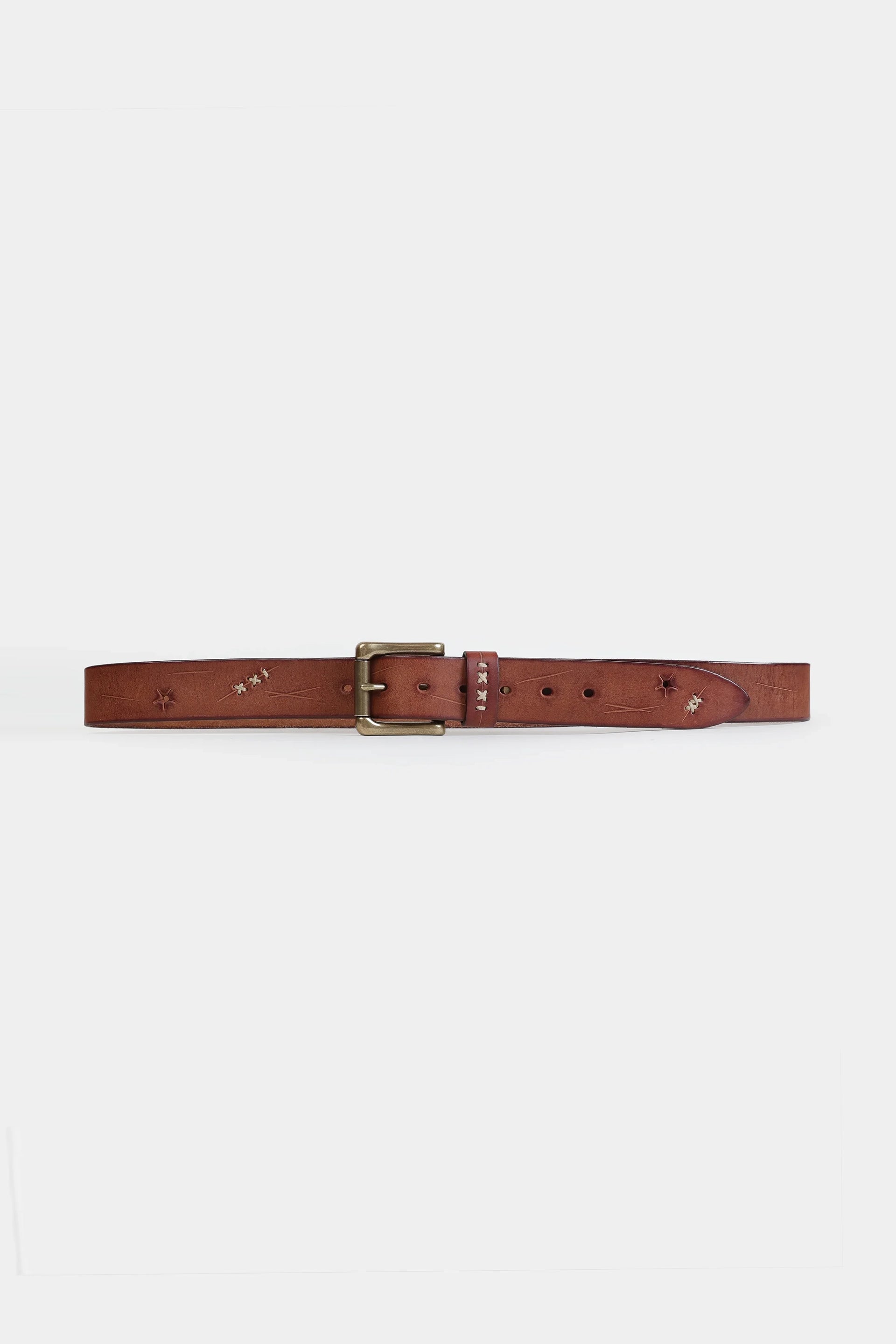 Leather Belt With Cross Stitches - Cougar Clothing