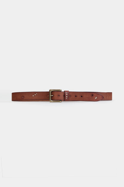 Leather Belt With Cross Stitches - Cougar Clothing