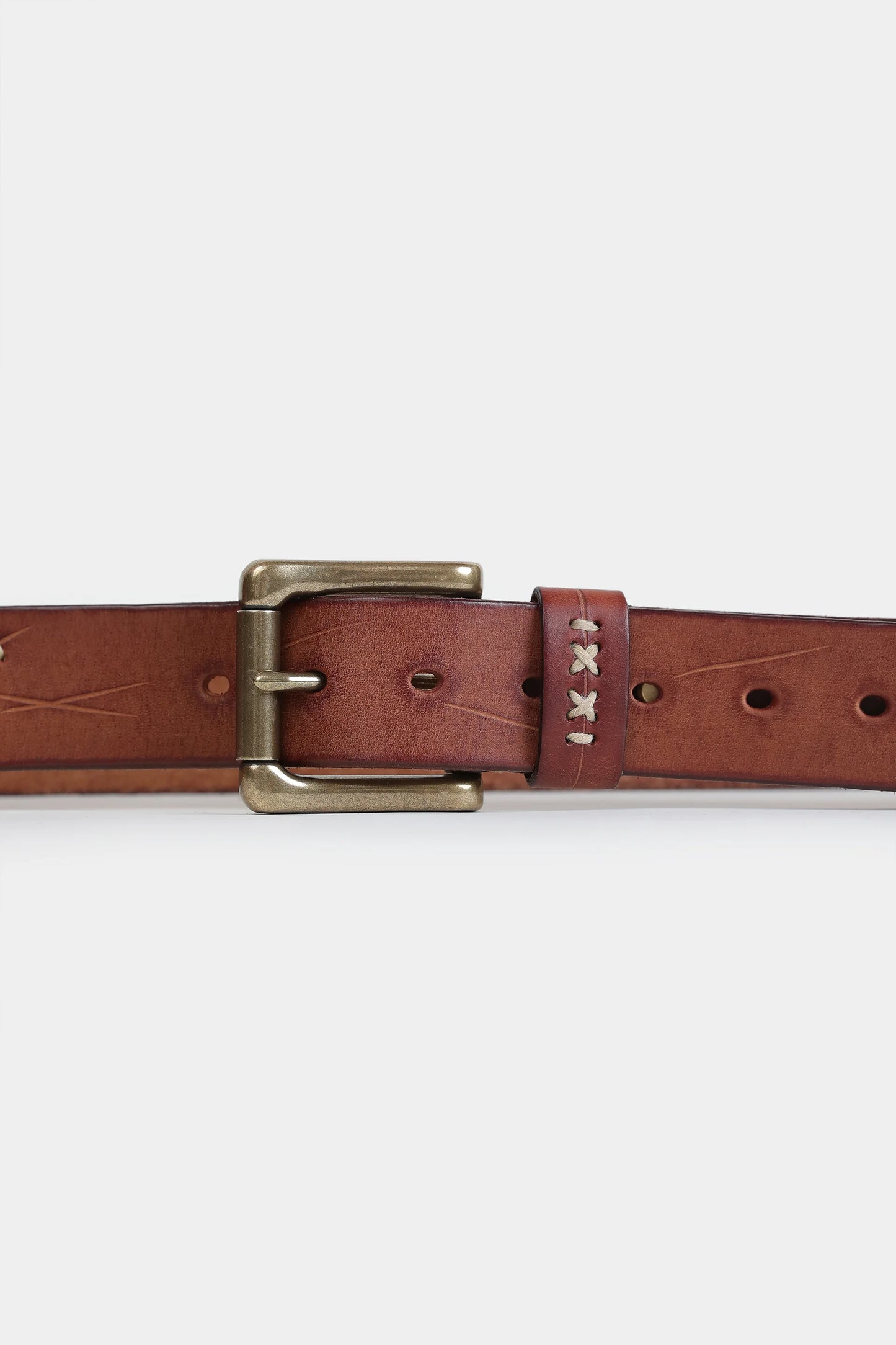Leather Belt With Cross Stitches - Cougar Clothing