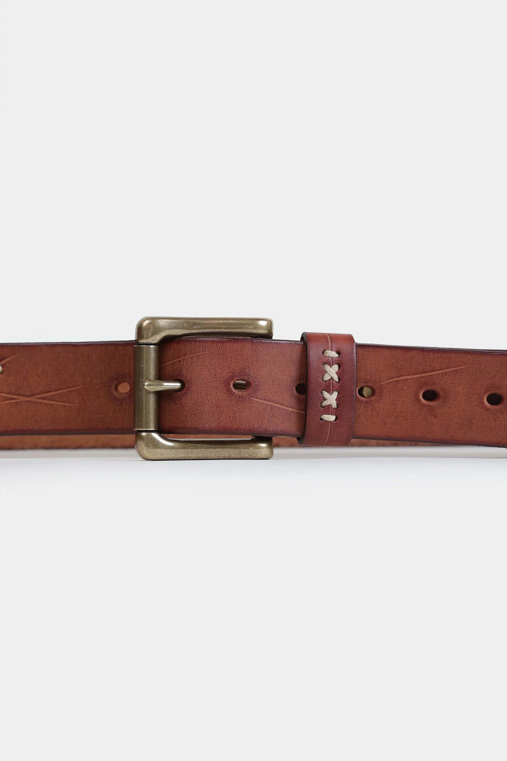 Leather Belt With Cross Stitches - Cougar Clothing
