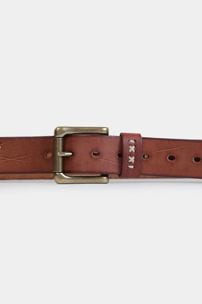 Leather Belt With Cross Stitches - Cougar Clothing