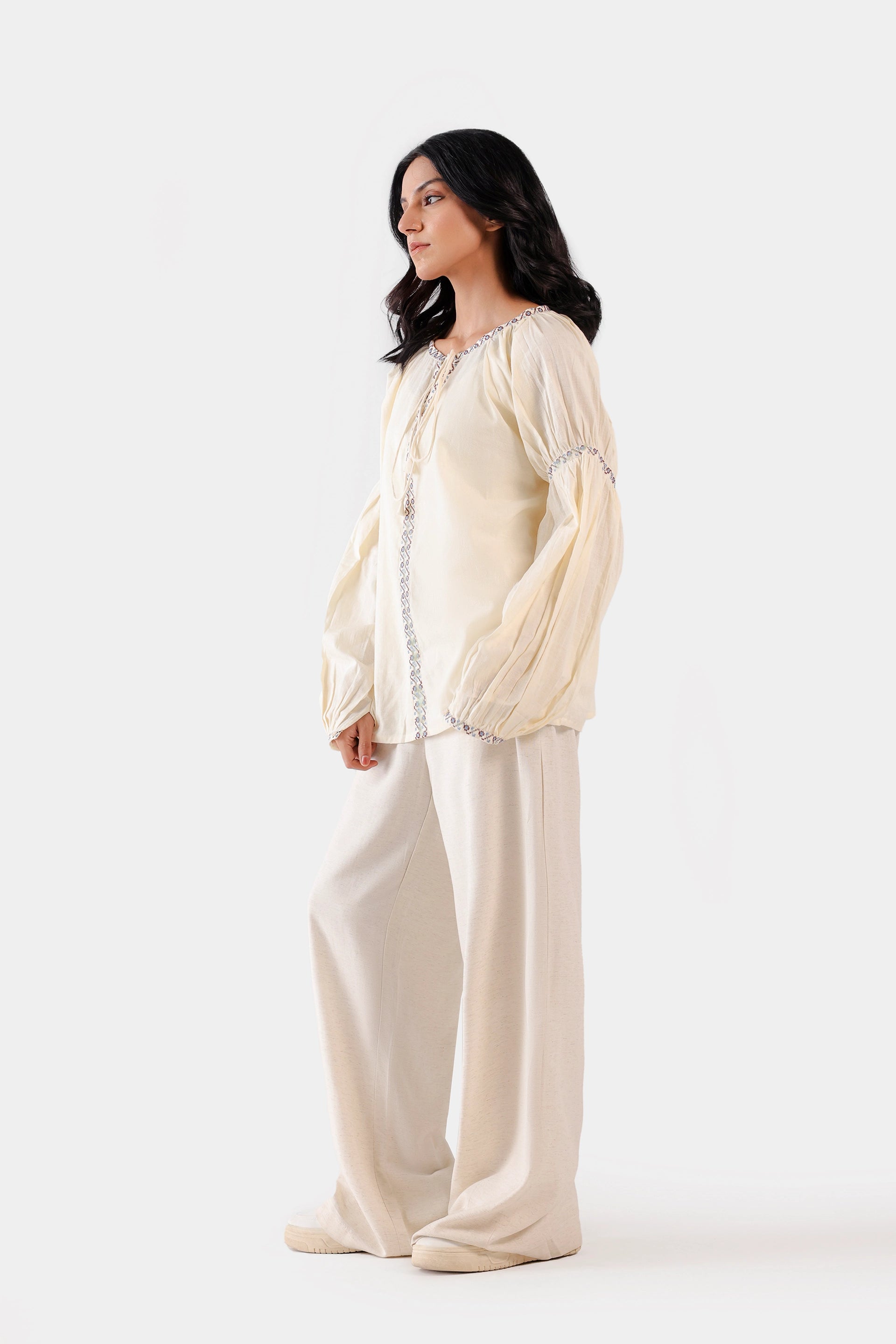 Lantern Sleeved Embroidered Blouse - Cougar Clothing