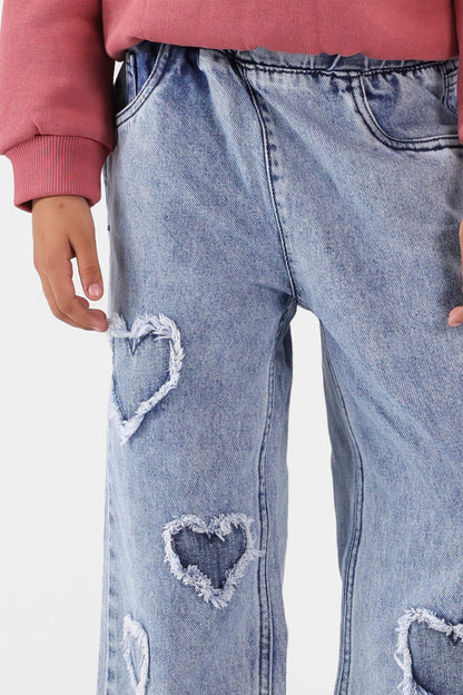 Straight Fit Jeans with Heart Patches - Cougar Clothing