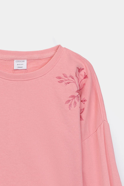 Balloon Sleeved Embroidered Sweatshirt - Cougar Clothing