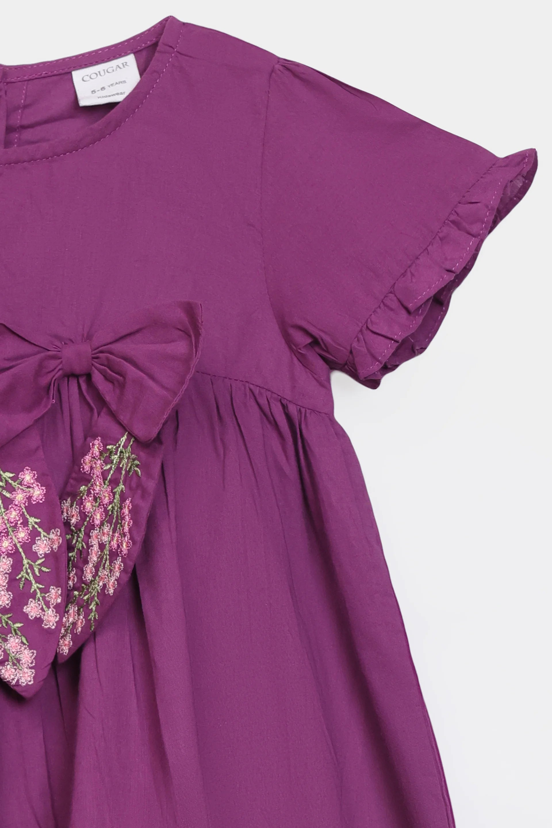 Dress With Embroidered Bow - Cougar Clothing