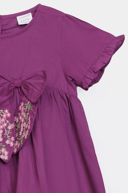 Dress With Embroidered Bow - Cougar Clothing