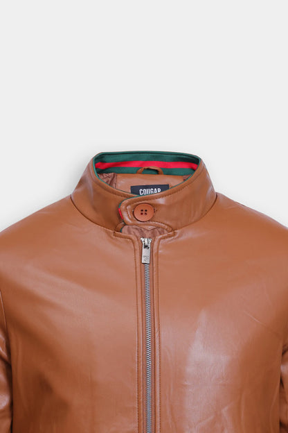 Faux Leather Jacket With Web-Details - Cougar Clothing