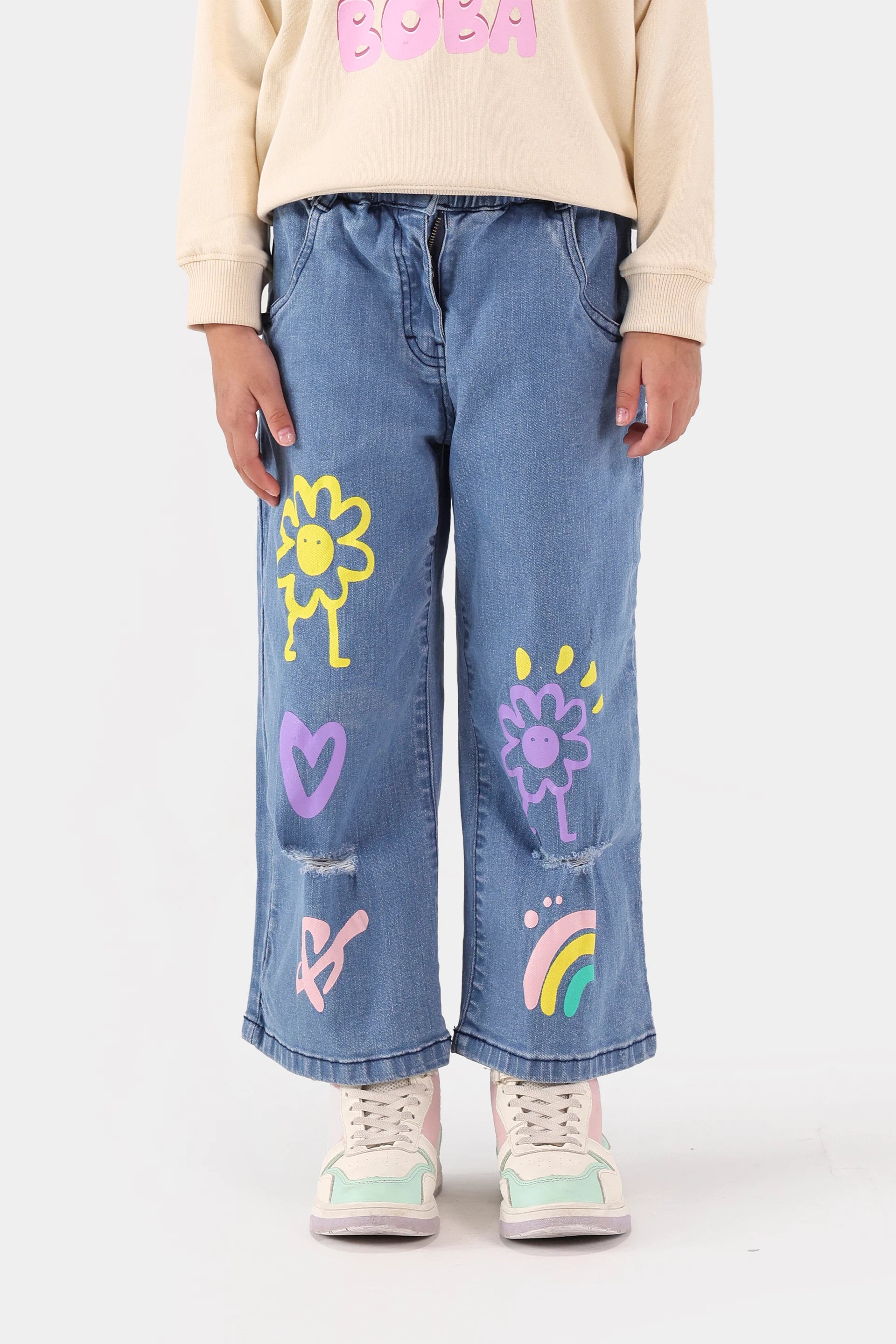 Straight Fit Ripped Graphic Jeans - Cougar Clothing