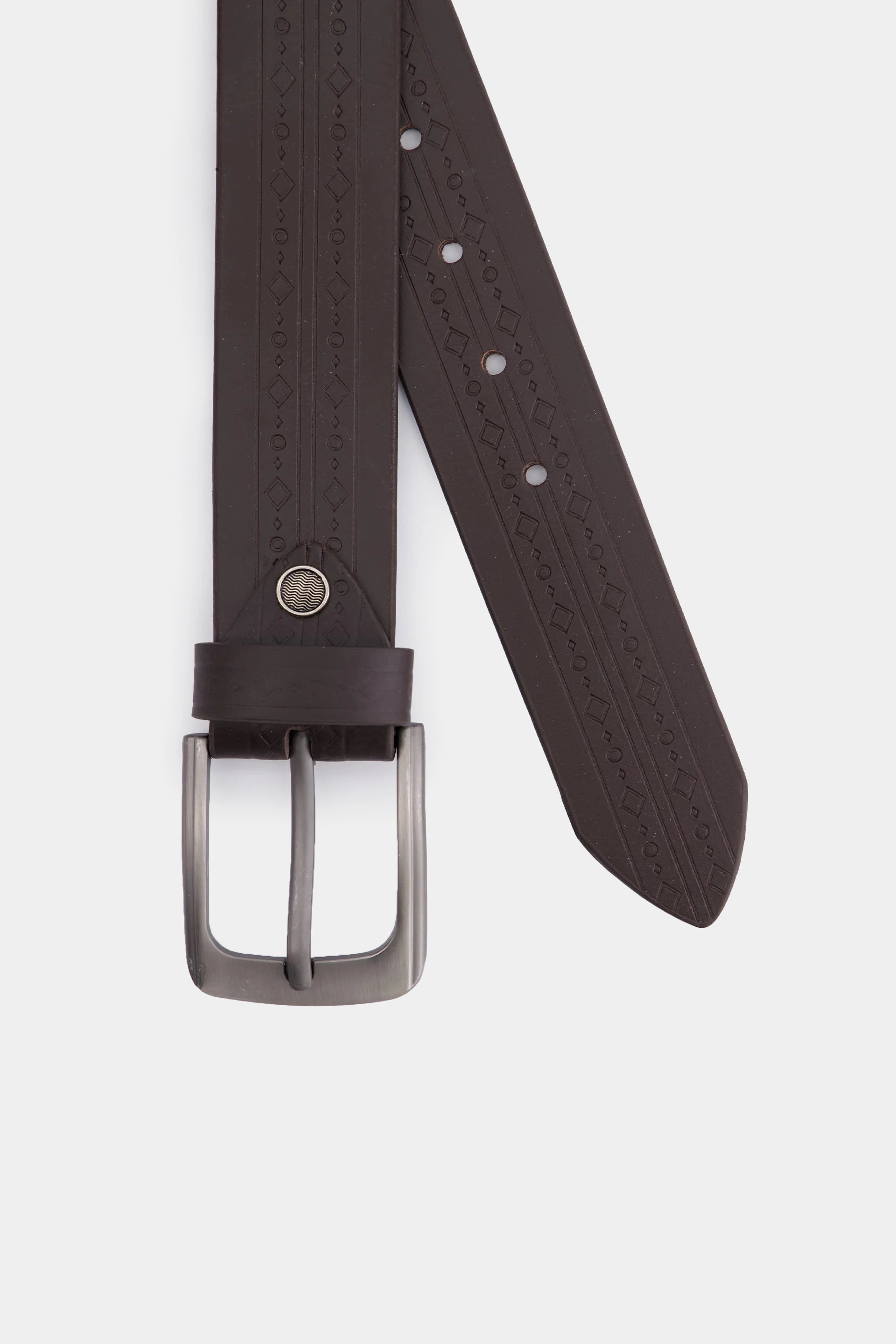 Leather Belt With Geometric Pattern - Cougar Clothing