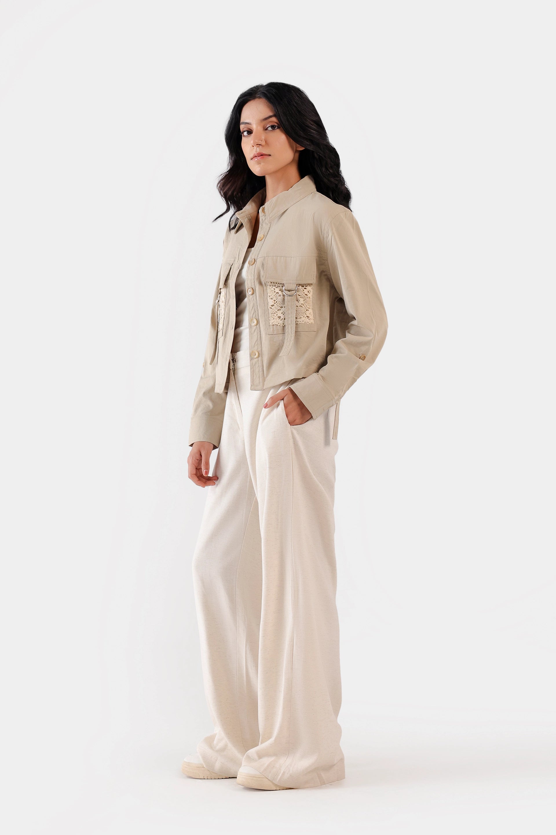 Cropped Shirt With Flap Pockets - Cougar Clothing