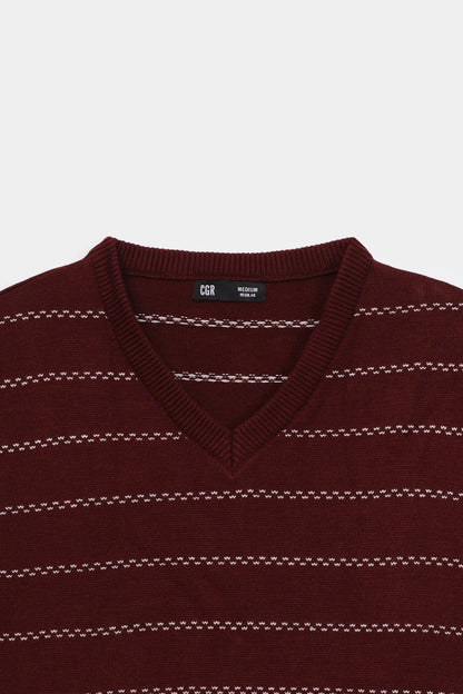 V-Neck Striped Sweater - Cougar Clothing